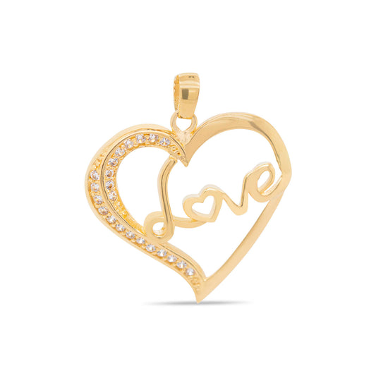 14k Yellow Gold "Love" Open Heart Pendant