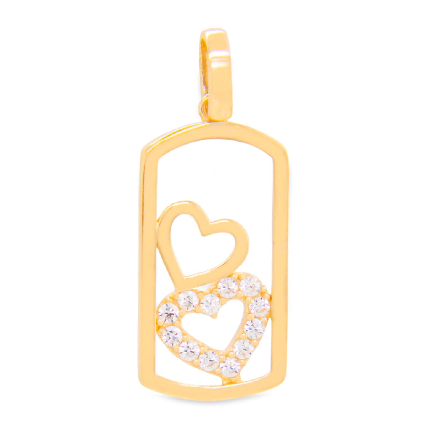 14k Yellow Gold Double Heart Rectangle Pendant