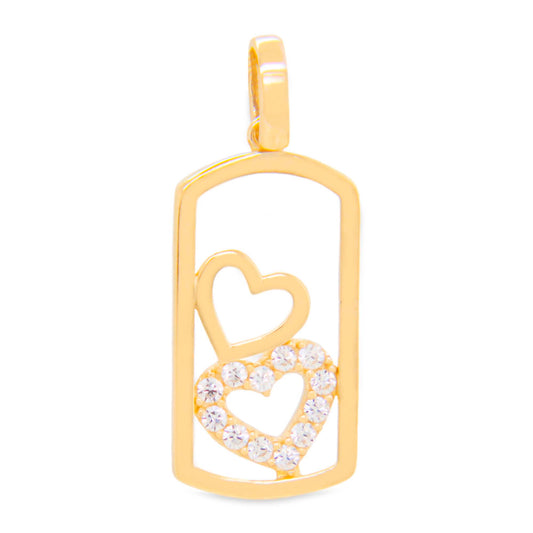 14k Yellow Gold Double Heart Rectangle Pendant