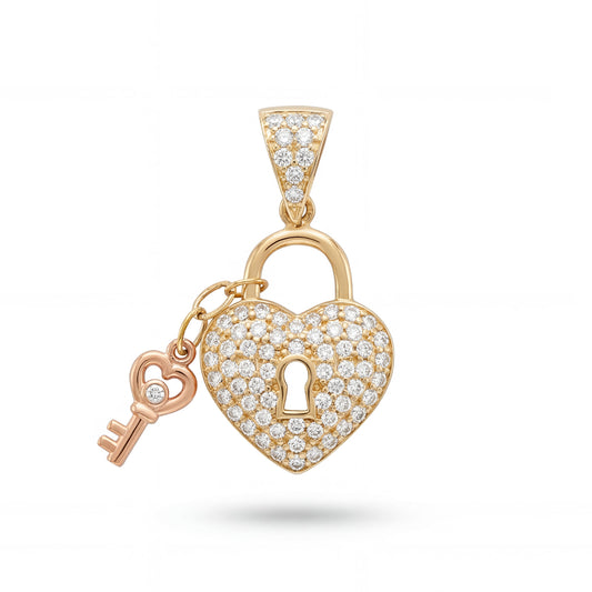 14k Yellow Gold Heart Lock and Key Pendant