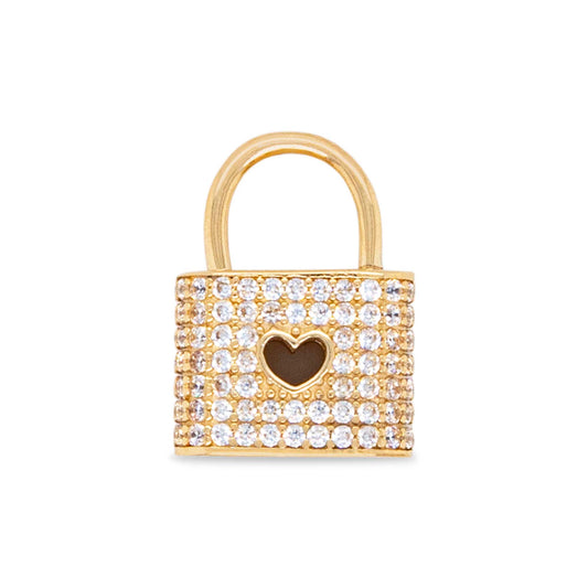 14k Yellow Gold MP CZ Mini Heart Lock Pendant
