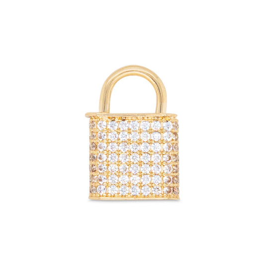 14k Yellow Gold MP CZ Lock Pendant