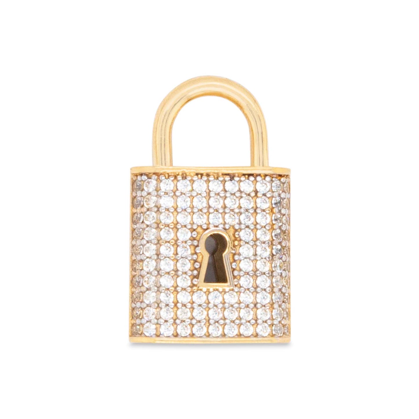14k Yellow Gold MP CZ Lock Key Pendant