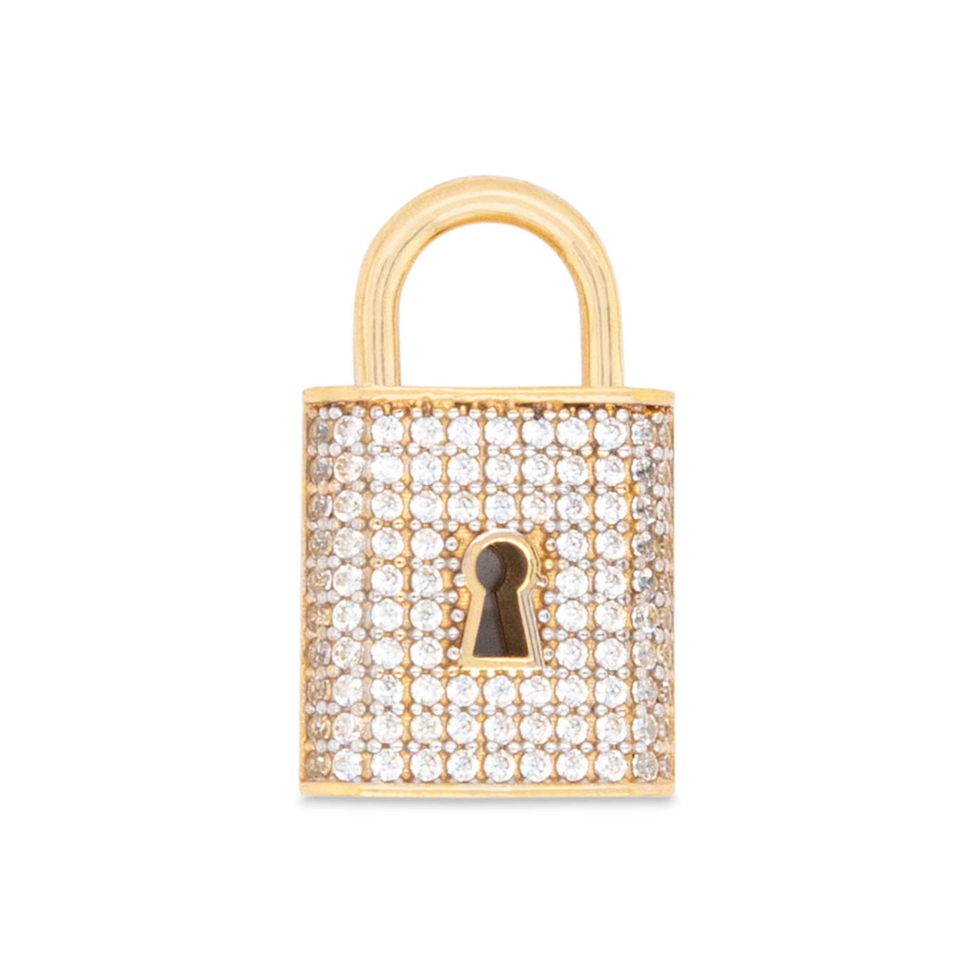 14k Yellow Gold MP CZ Lock Key Pendant