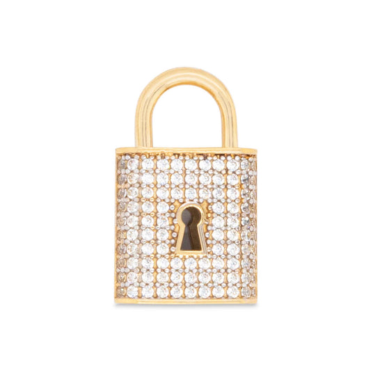 14k Yellow Gold MP CZ Lock Key Pendant