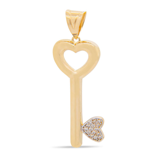 14k 2 Tones Gold Heart Key Pendant