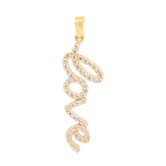 14k Yellow Gold CZ "Love" Pendant