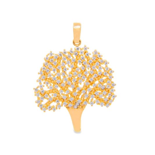 14k Yellow Gold MP CZ Tree Pendant