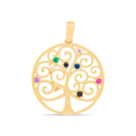 14k Yellow Gold Multicolor Tree of Life Pendant