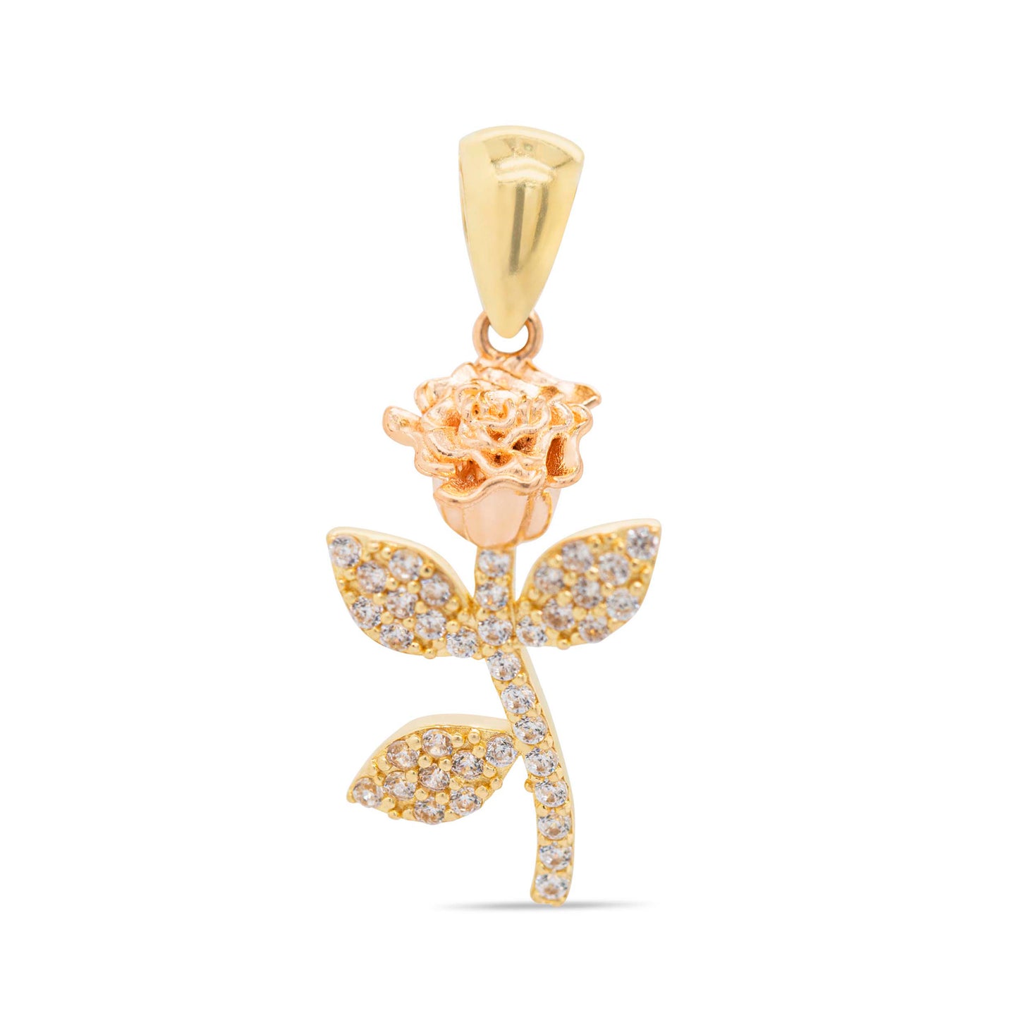 14k 2 Tones Gold MP CZ Rose Pendant