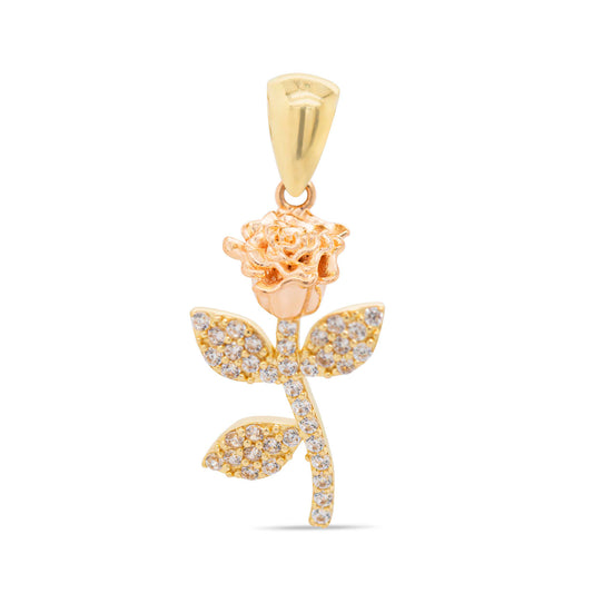 14k 2 Tones Gold MP CZ Rose Pendant