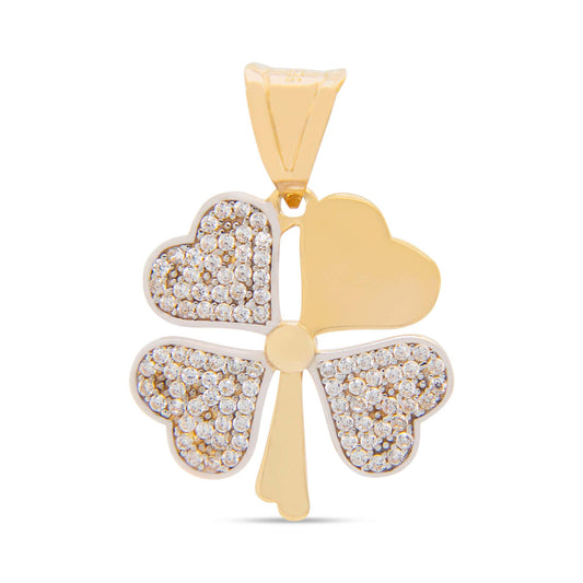 14k 2 Tones Gold 4 Leaf Clover Pendant