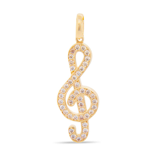 14k Yellow Gold MP CZ Musical Note Pendant