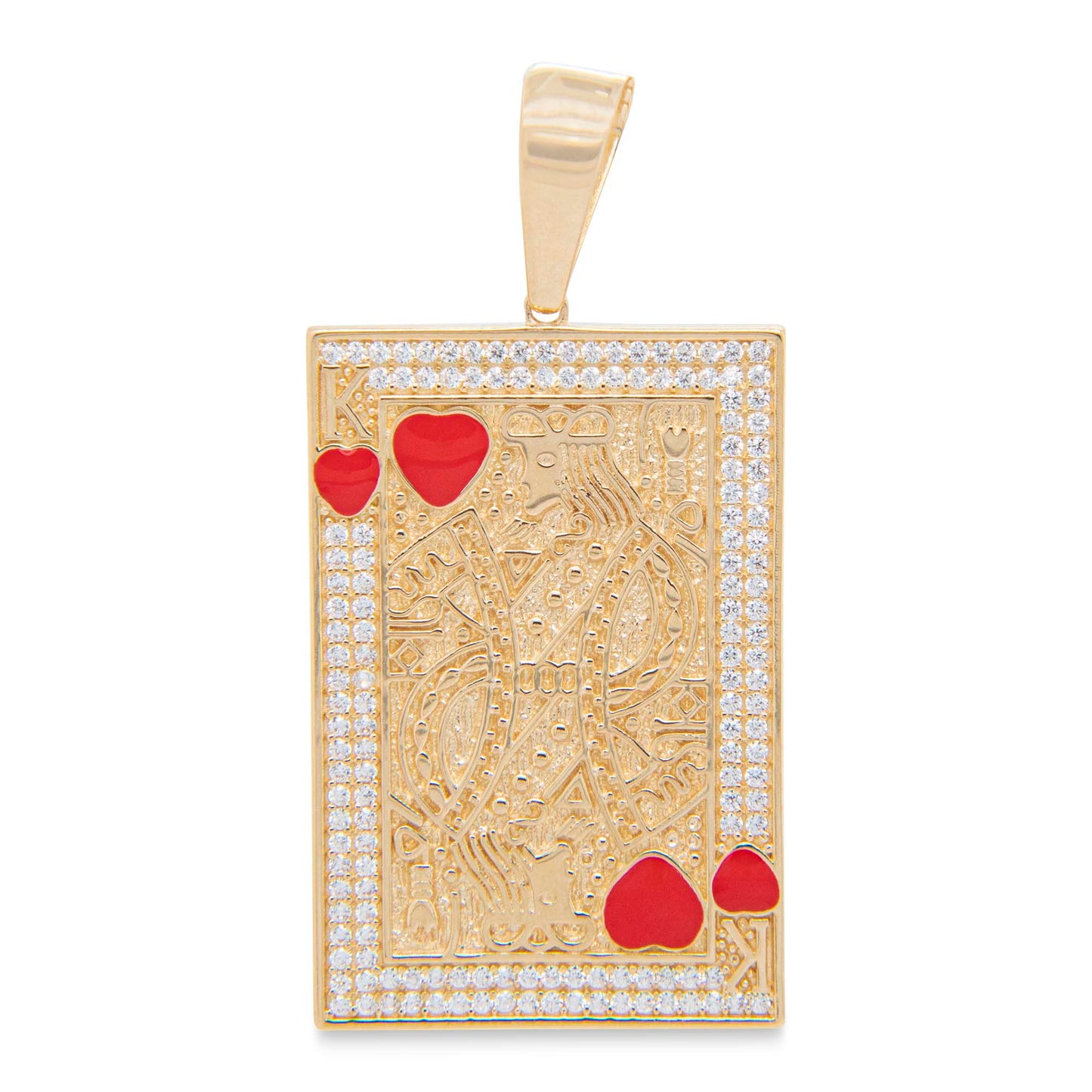 14K Yellow Gold Queen of Hearts Pave CZ Men's Pendant