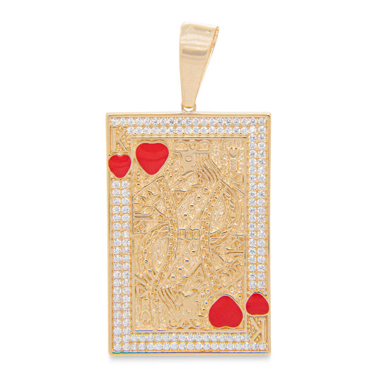 14K Yellow Gold Queen of Hearts Pave CZ Men's Pendant