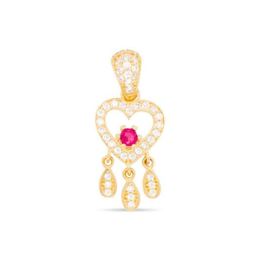 14k Yellow Gold Red CZ Mini Heart Pendant