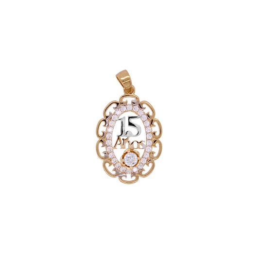 14k Tri Color Gold 15 años Pendant