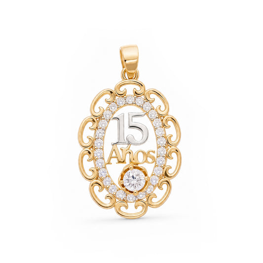 14k Tri Color Gold 15 años Pendant