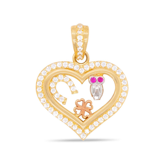 14k Tri Color Gold Lucky Heart Pendant