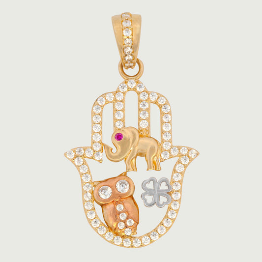 14k Tri Color Gold Lucky Hamsa Pendant