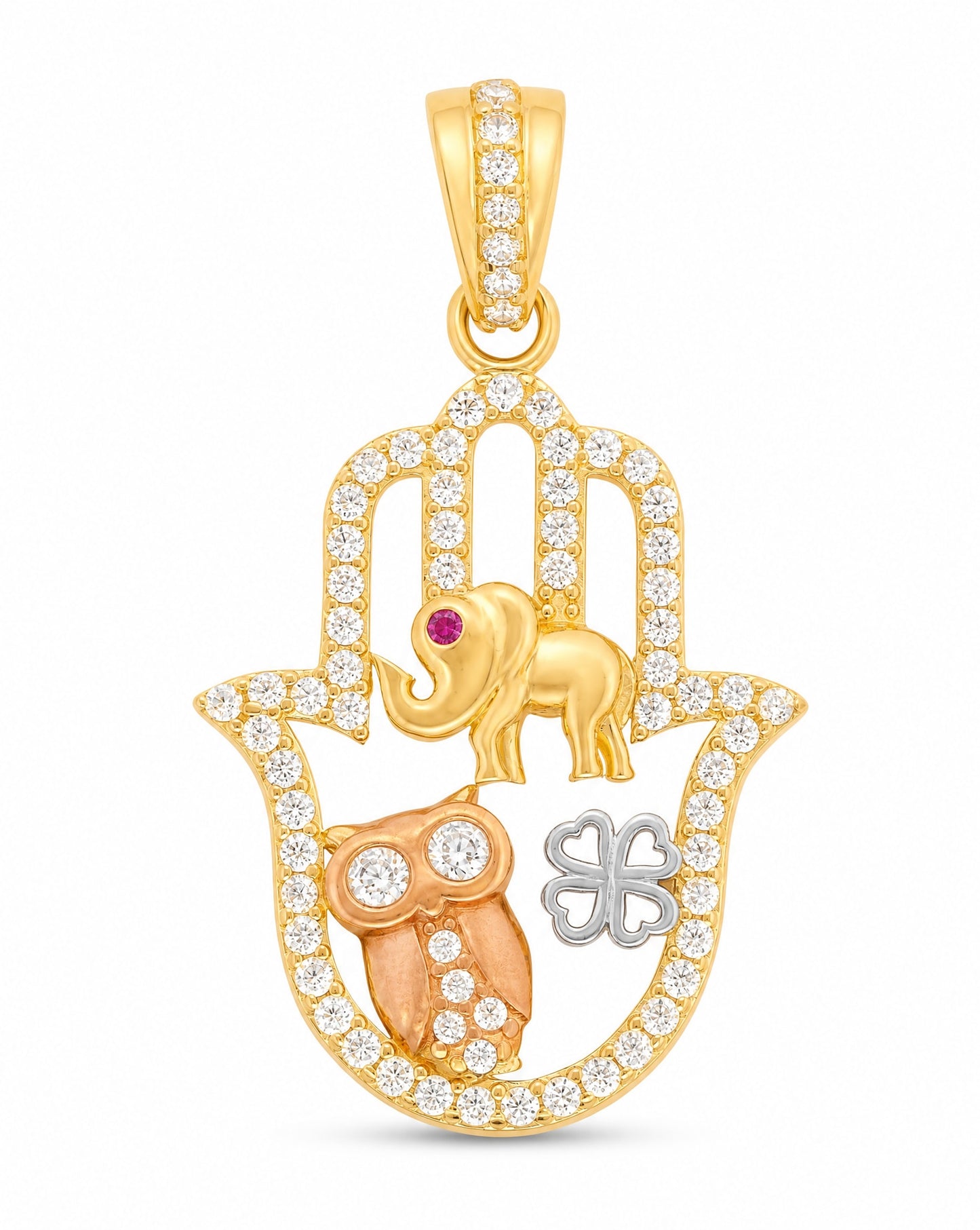 14k Tri Color Gold Lucky Hamsa Pendant