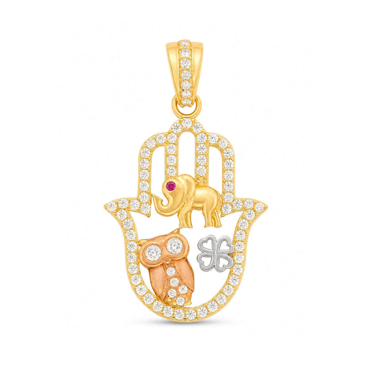 14k Tri Color Gold Lucky Hamsa Pendant