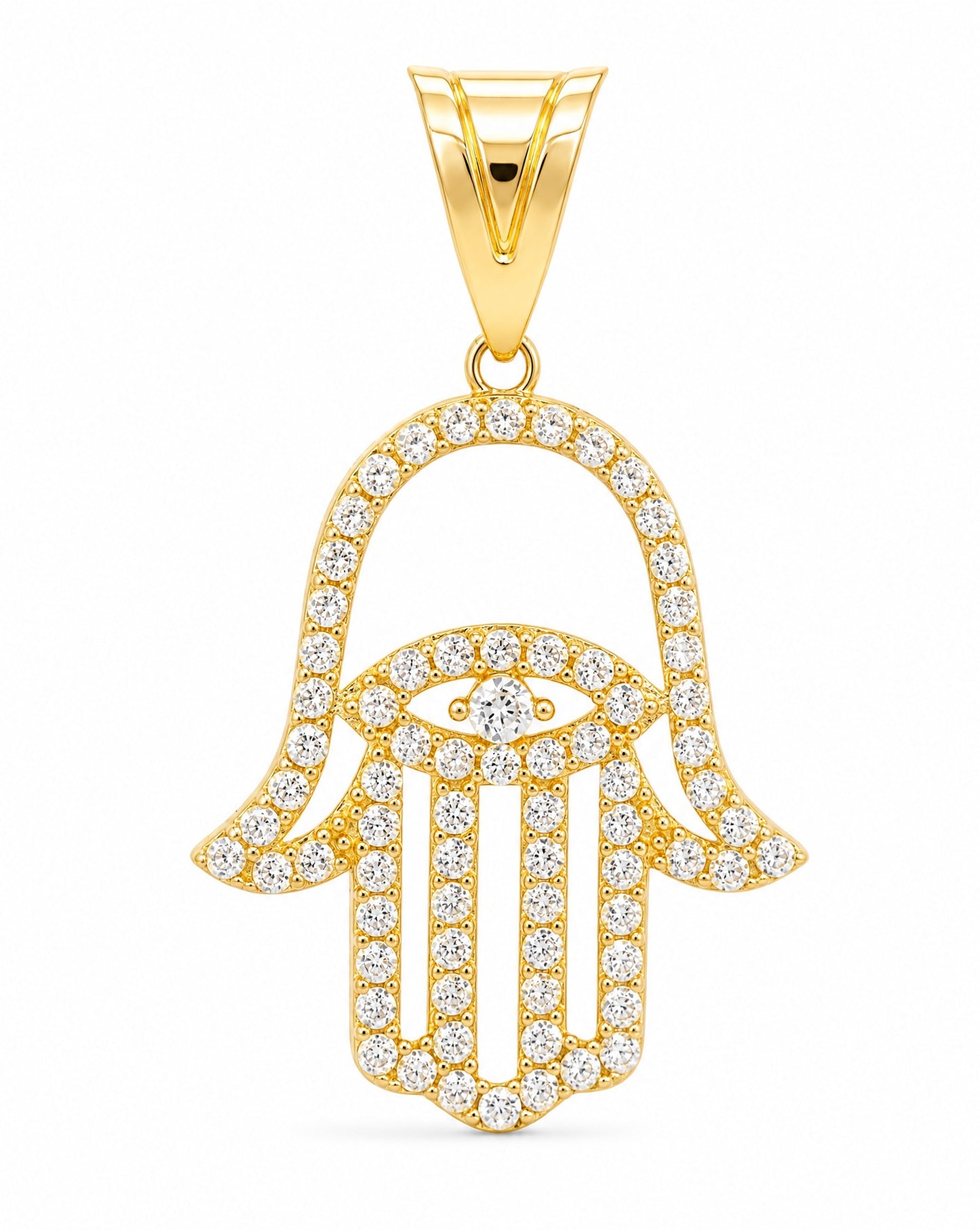 14k Yellow Gold CZ Evil Eye and Hamsa Pendant