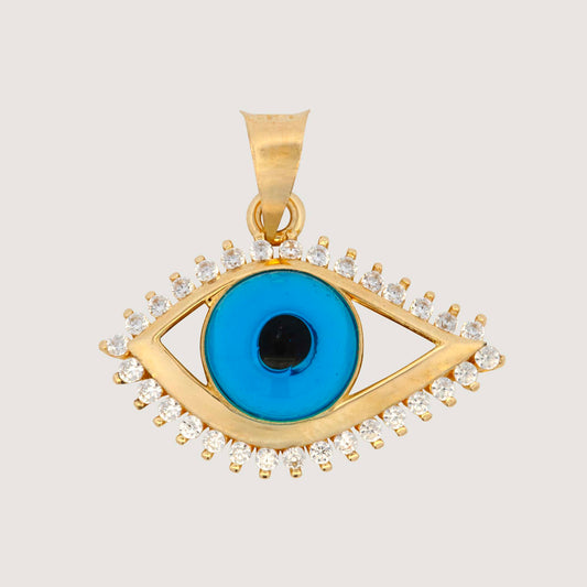 14k Yellow Gold Blue Evil Eye Pendant