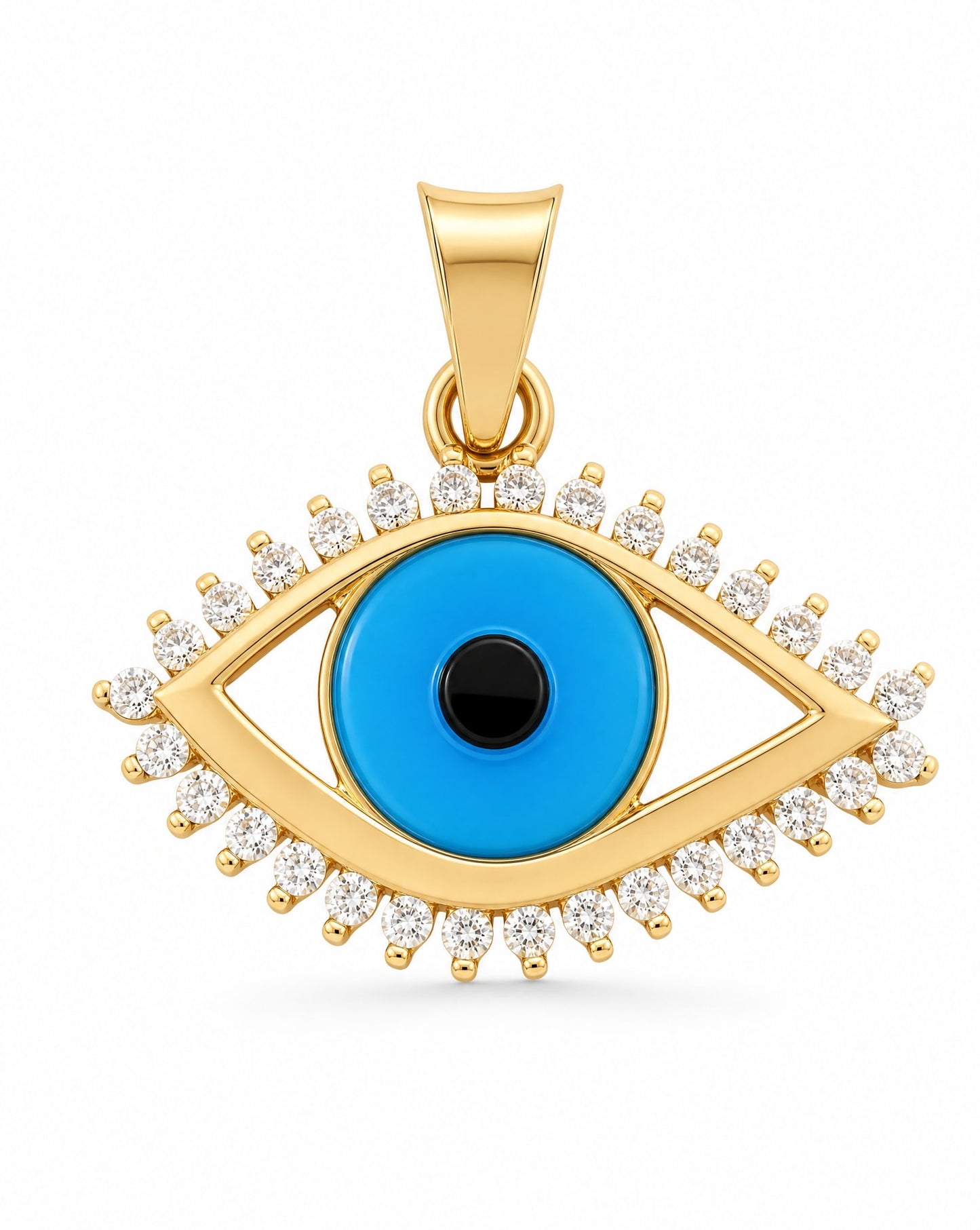 14k Yellow Gold Blue Evil Eye Pendant