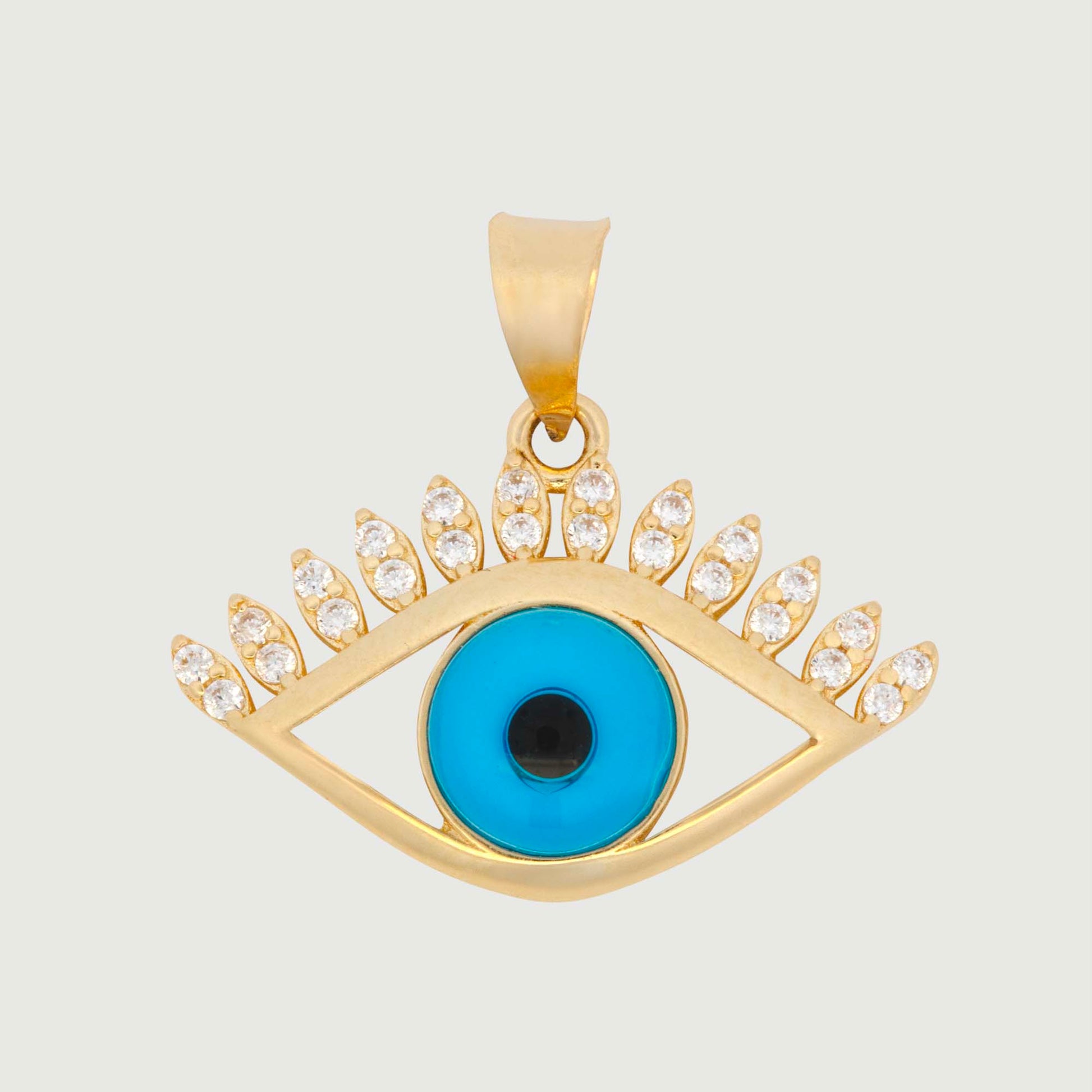 14k Yellow Gold Blue Evil Eye with Eyelashes Pendant