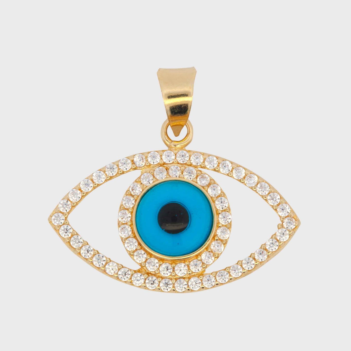 14k Yellow Gold Blue Evil Eye Pendant-1