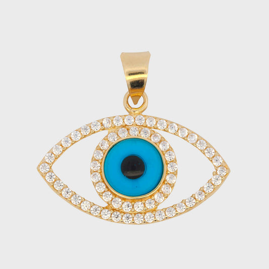 14k Yellow Gold Blue Evil Eye Pendant-1