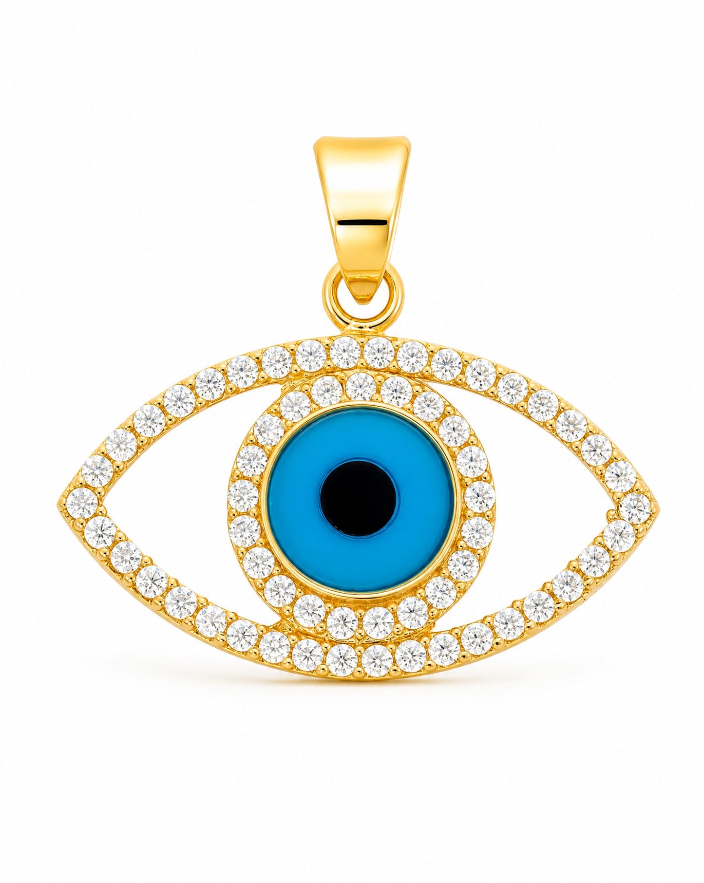 14k Yellow Gold Blue Evil Eye Pendant-1