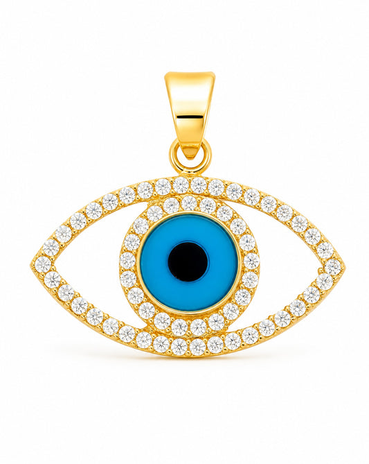 14k Yellow Gold Blue Evil Eye Pendant-1