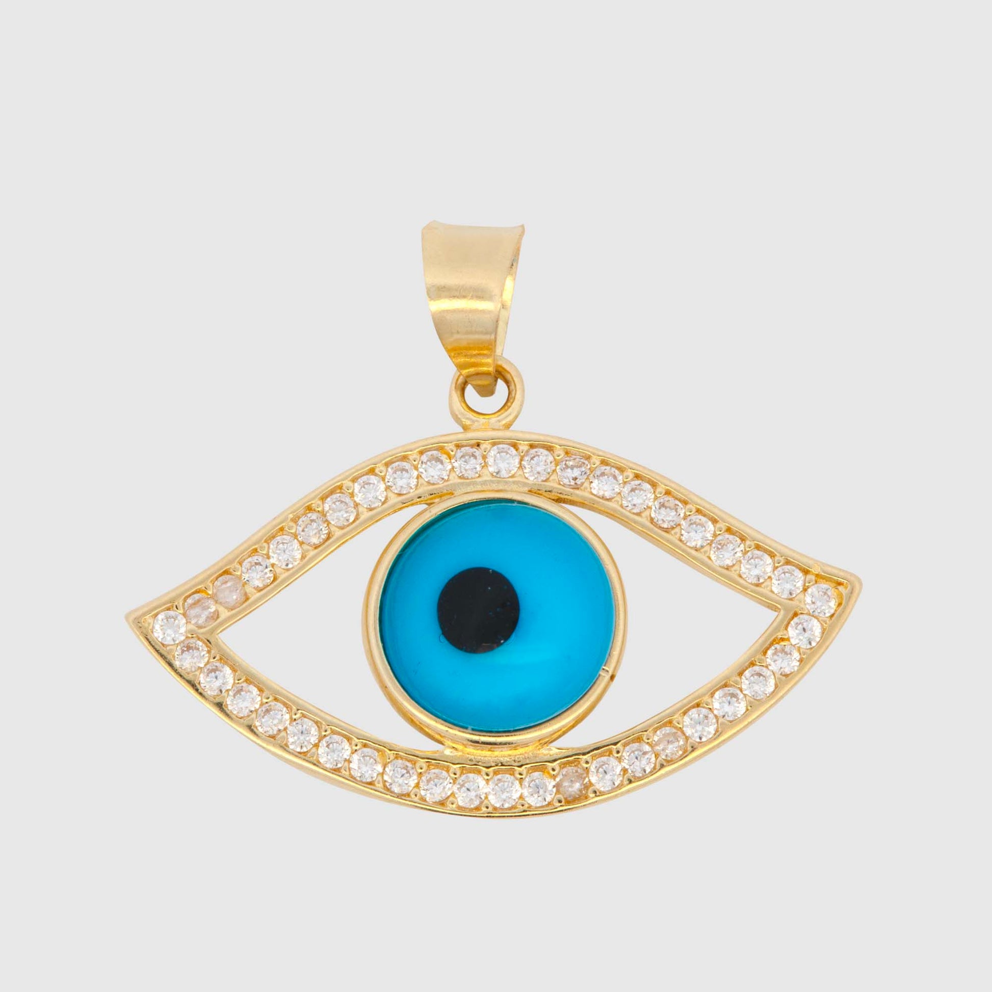 14k Yellow Gold Blue Evil Eye Pendant-2
