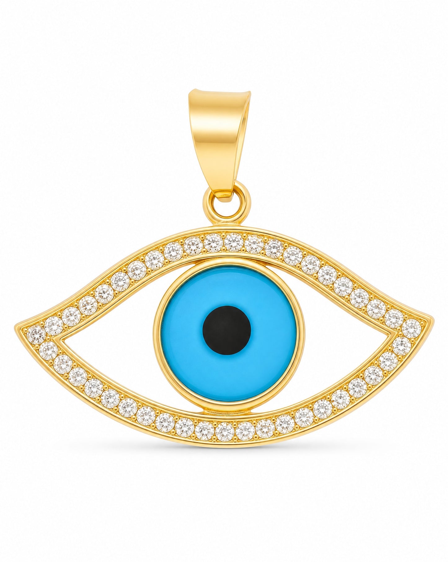 14k Yellow Gold Blue Evil Eye Pendant-2
