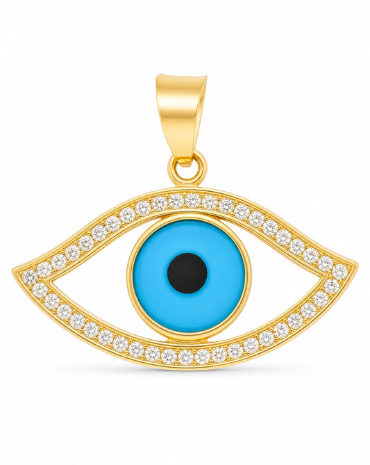 14k Yellow Gold Blue Evil Eye Pendant-2