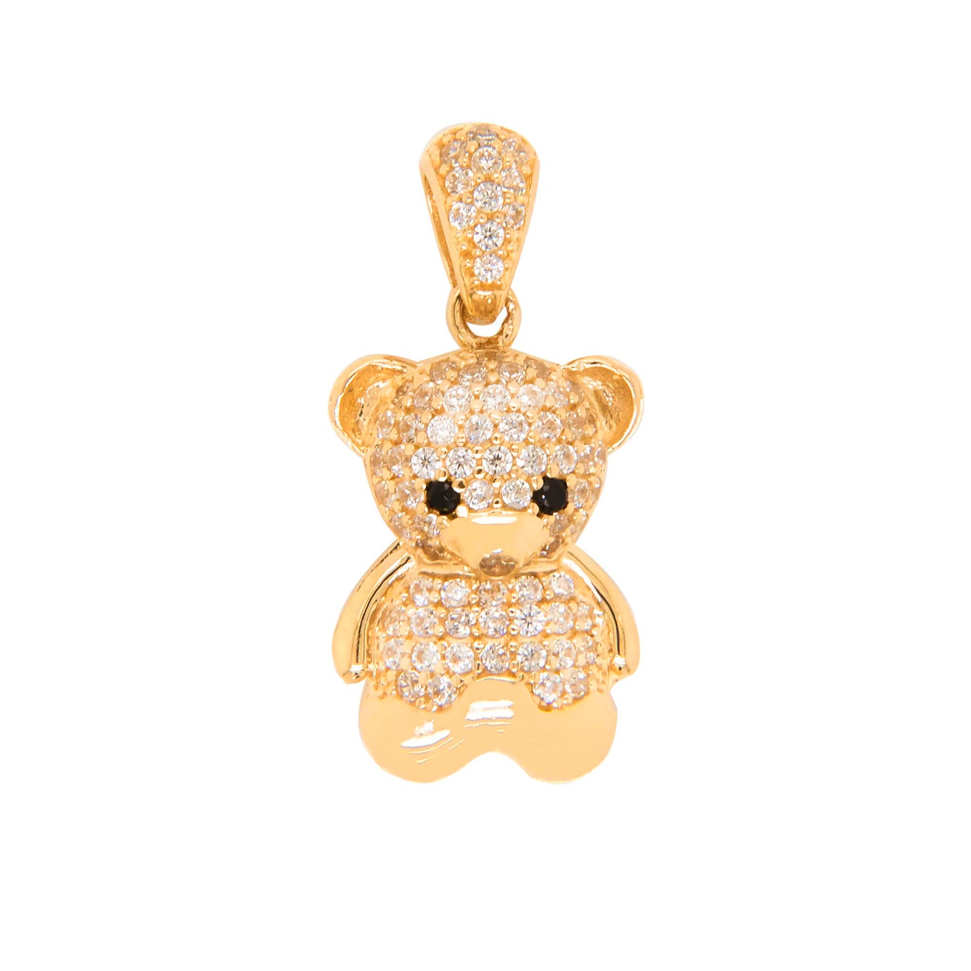 14K Yellow Gold CZ Small Teddy Bear Pendant