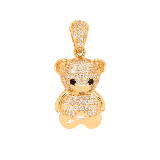 14K Yellow Gold CZ Small Teddy Bear Pendant