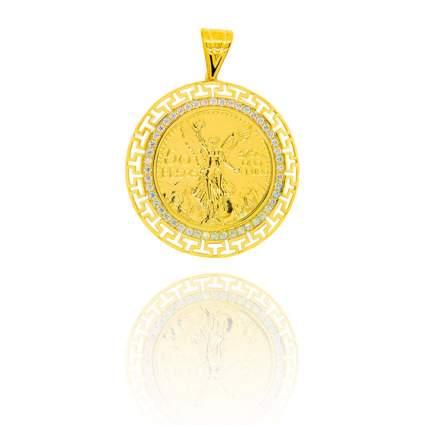 14K Yellow Gold Mexican Centenario with CZ Accents Men's Pendant