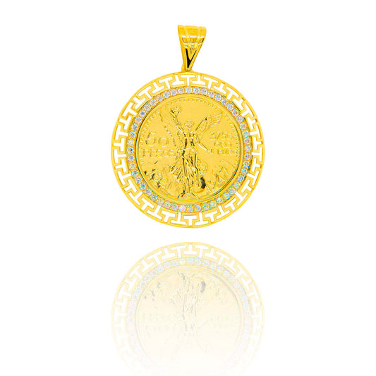 14K Yellow Gold Mexican Centenario with CZ Accents Men's Pendant