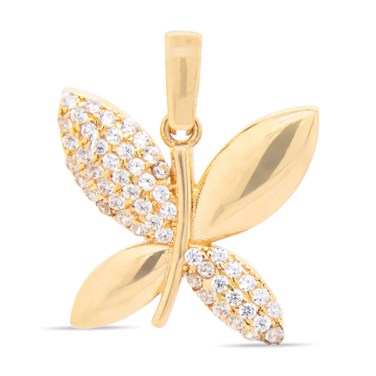 14K Yellow Gold CZ Dragonfly Pendant