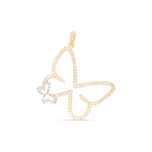 14K 2 Tones Gold Double Butterfly Shape Pendant