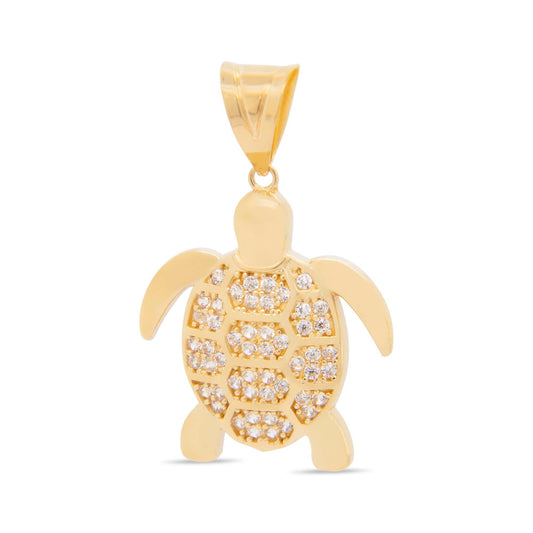 14K Yellow Gold White CZ Turtle Pendant