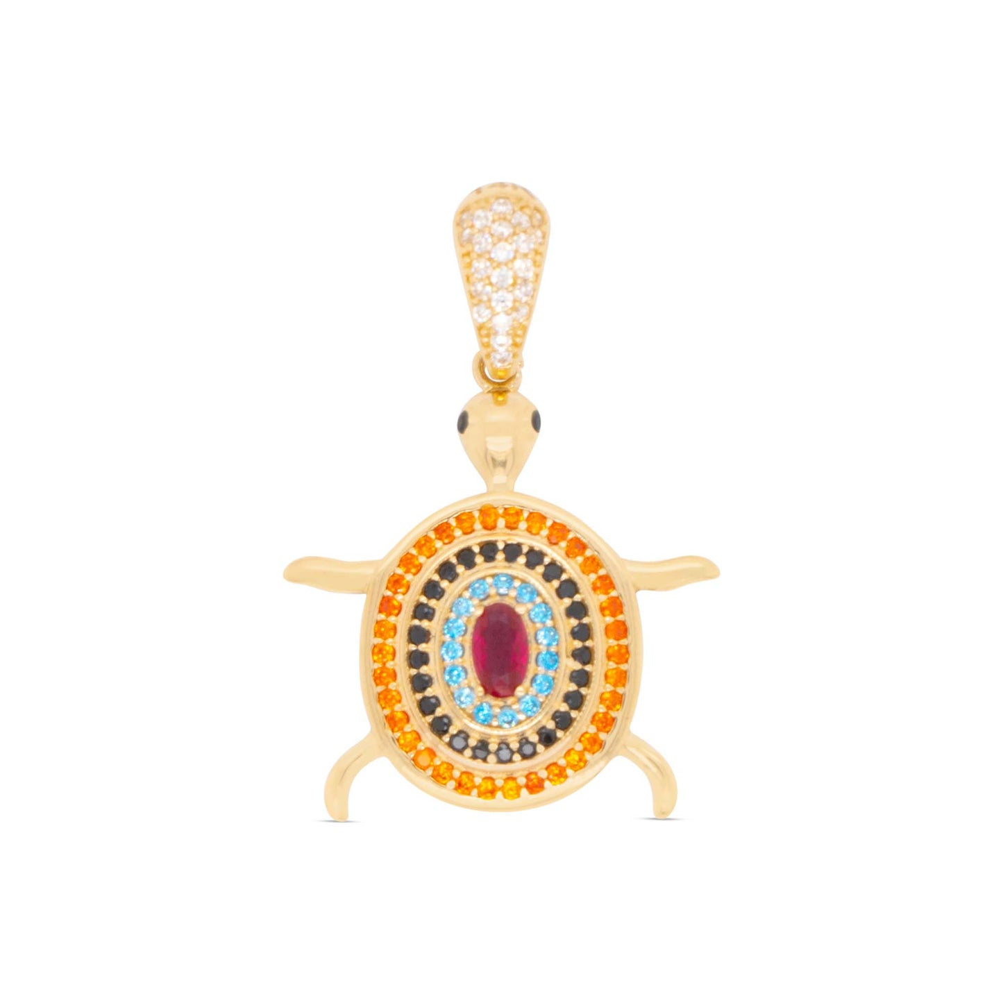 14K Yellow Gold Multicolor Turtle Pendant