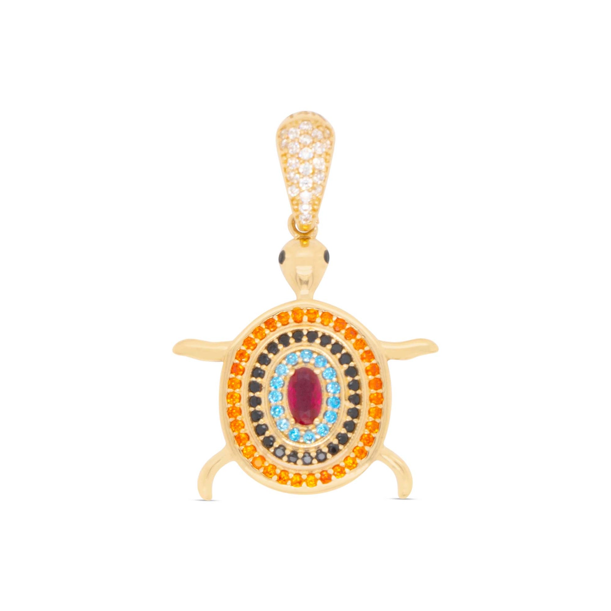 14K Yellow Gold Multicolor Turtle Pendant