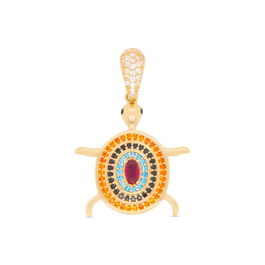 14K Yellow Gold Multicolor Turtle Pendant
