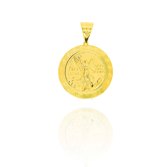 14K Yellow Gold Mexican Centenario Greek Key Men's Pendant