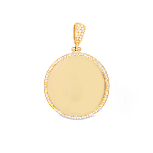 14K Yellow Gold Small Round CZ Picture Men's Pendant