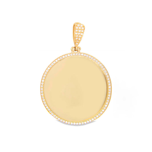 14K Yellow Gold Medium Round CZ Picture Men's Pendant
